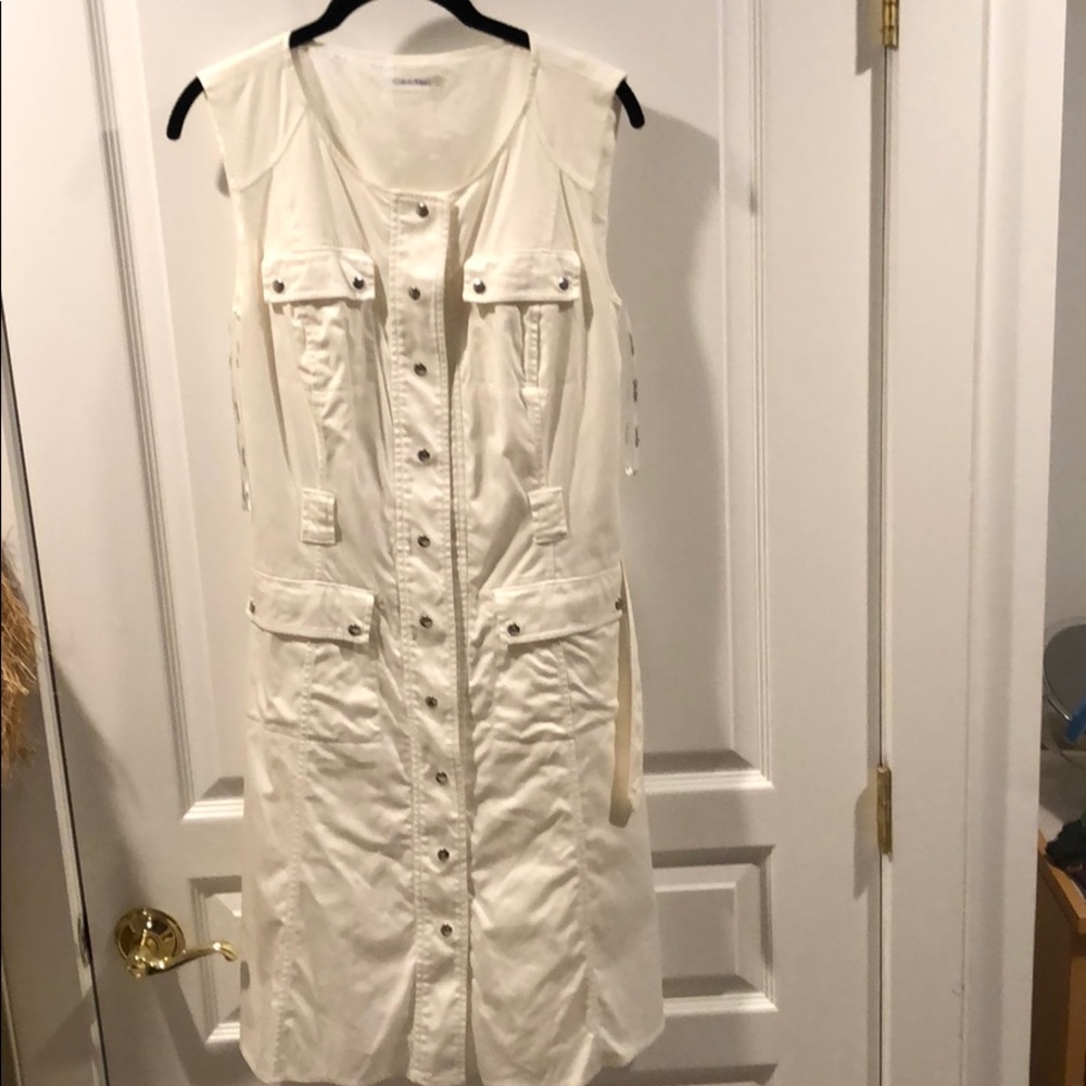 White Button Up Calvin Klein Dress with Belt